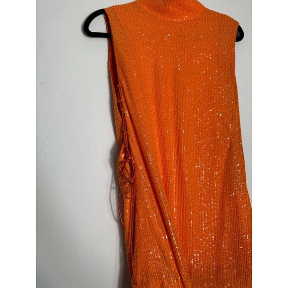 ROTATE BIRGER CHRISTENSEN Krew Lace-Up Sequined Mesh Mini Dress Size 4 - Picture 8 of 10